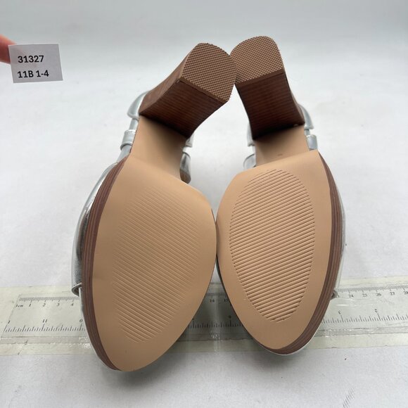 FSJ Silver Peep Open Toe T-Strap Front Zipper Chunky Stacked High Heel Sandal - Picture 6 of 7